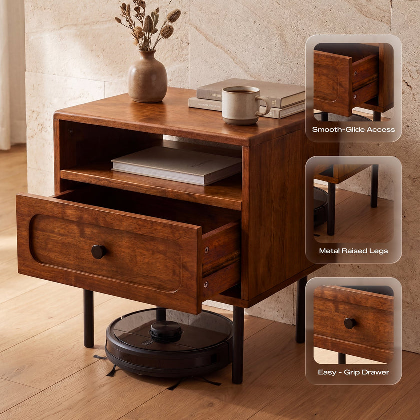 Savana Single Drawer Solid Wood Nightstand