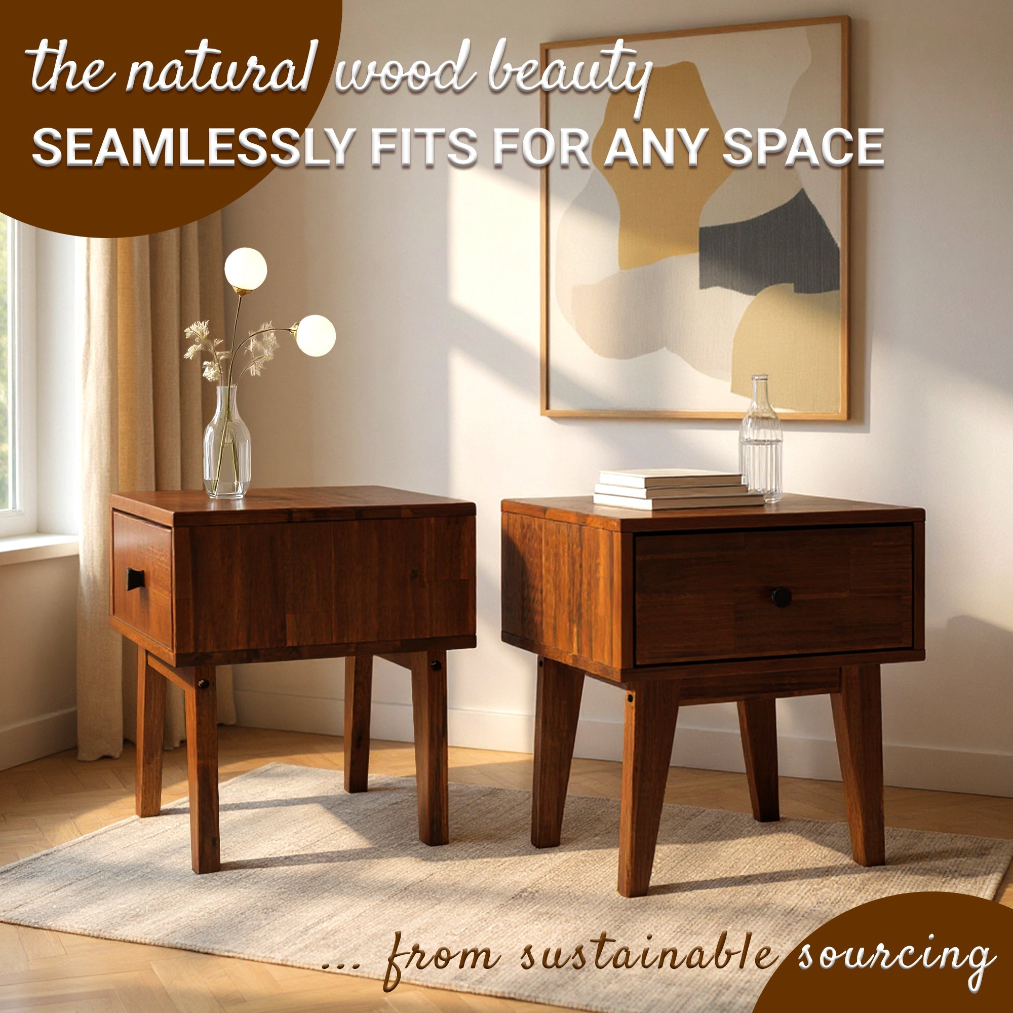 Sofia 1-Drawer Solid Wood Nightstand