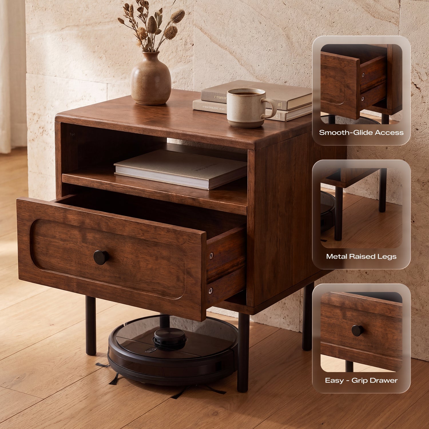 Savana Single Drawer Solid Wood Nightstand