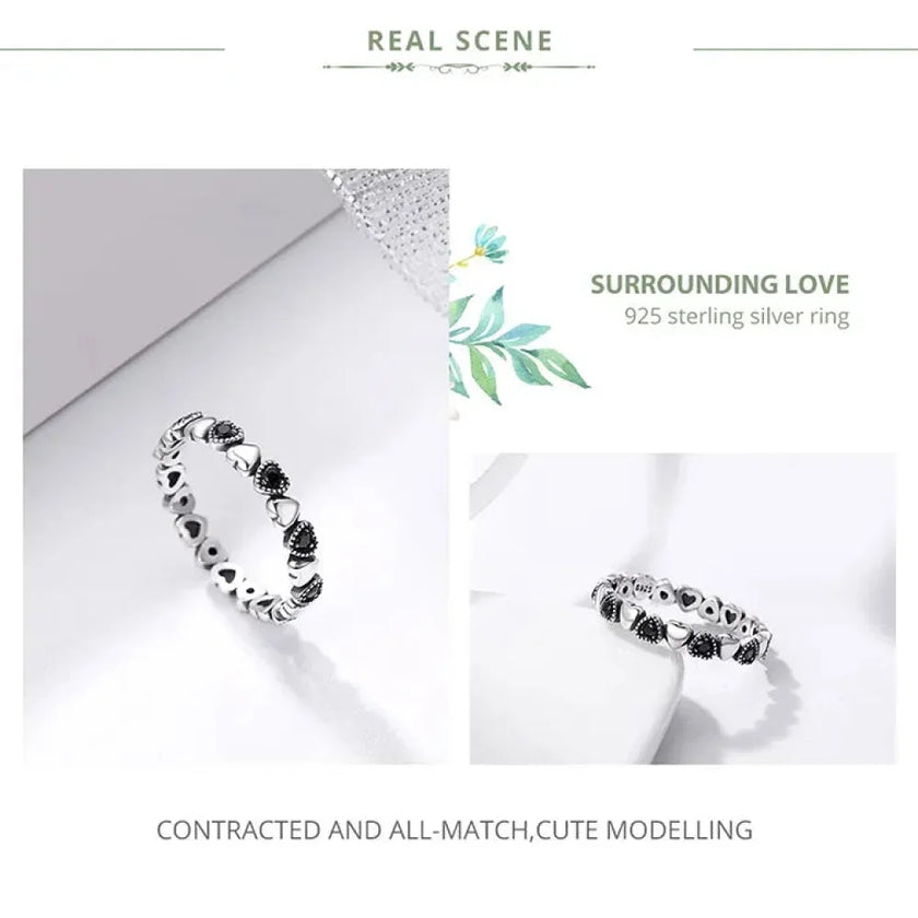 925 Sterling Silver Star & Heart Band Ring