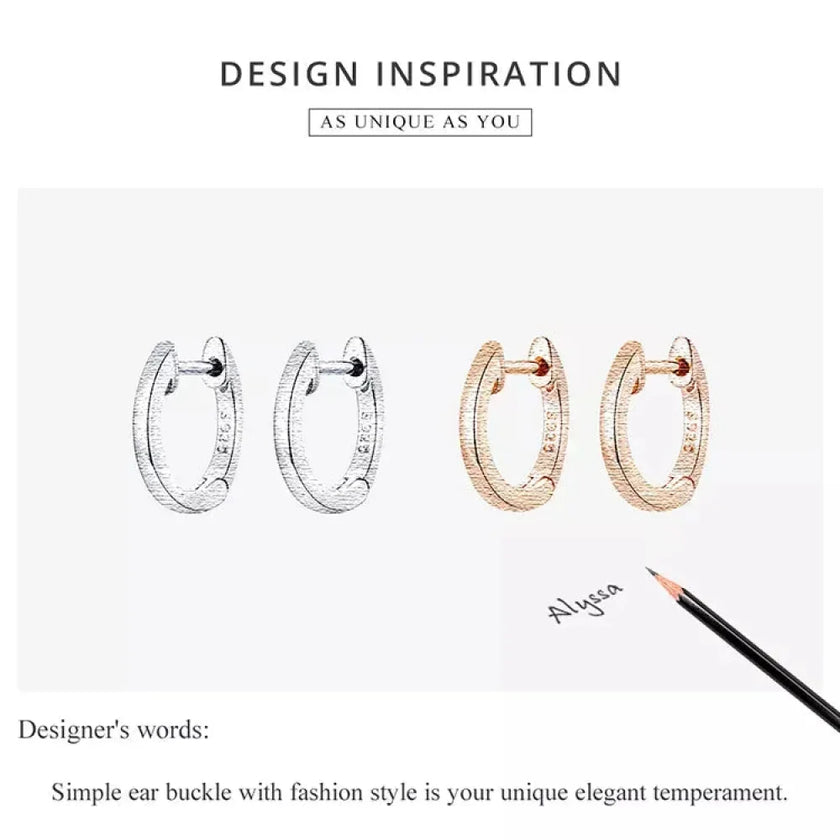 Genuine Sterling Silver Hoop Earrings - Elegant Rose Gold Color - Women's Fashion jewelry SCE808
