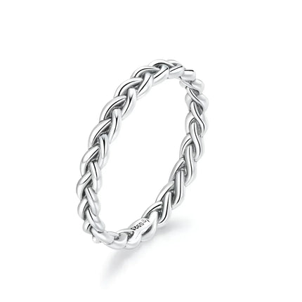 925 Sterling Silver Braided Texture Twisted Eternity Band Stackable Rings - Fine Jewelry