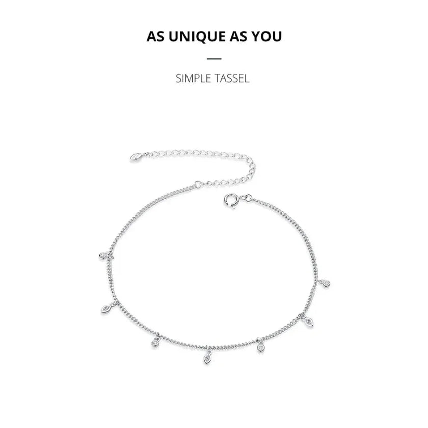 The Minimalist 925 Sterling Silver Tassel Anklet