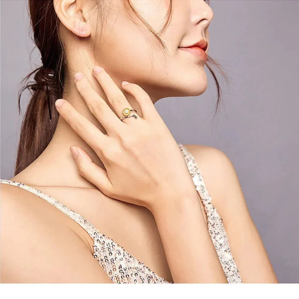 925 Sterling Silver 18K Gold Sunflower Open Ring