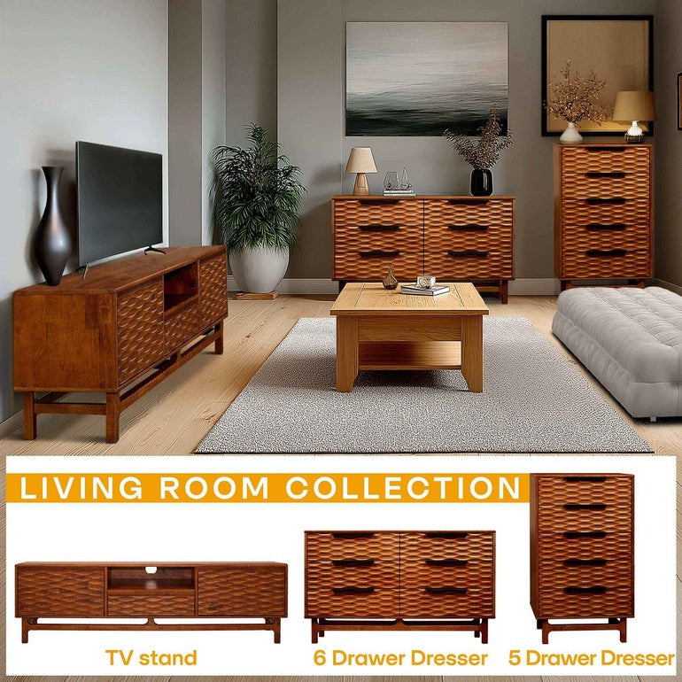 Elara Solid Wood Dresser with 6 Drawers
