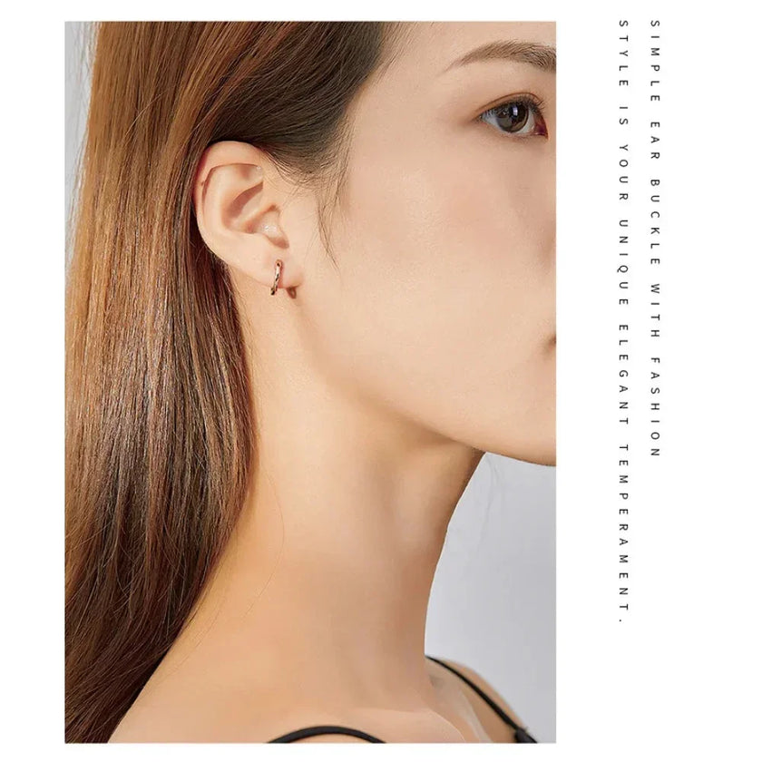 Genuine Sterling Silver Hoop Earrings - Elegant Rose Gold Color - Women's Fashion jewelry SCE808