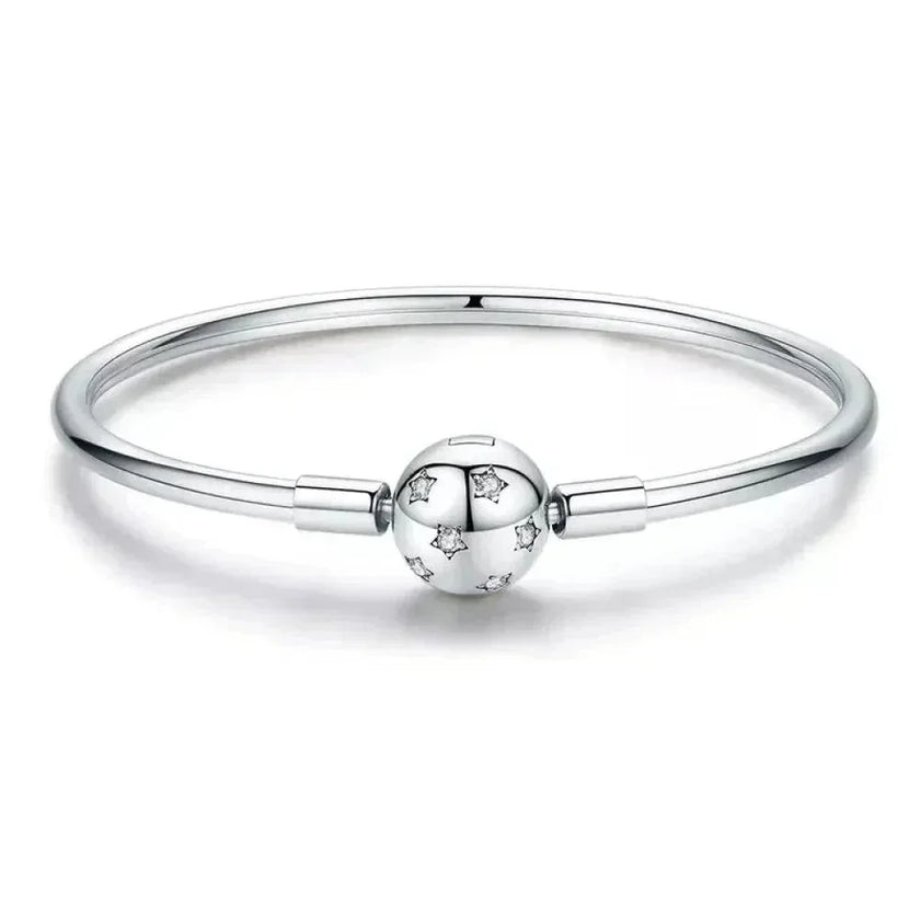 Sterling Silver Snake Chain Bangle Bracelet with CZ Pavé