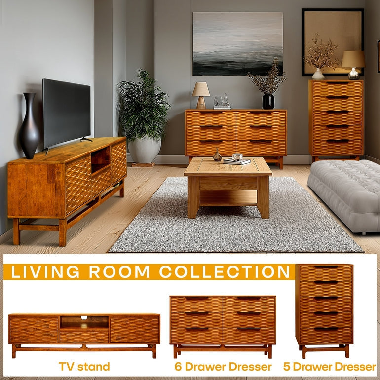 Elara Solid Wood Dresser with 6 Drawers