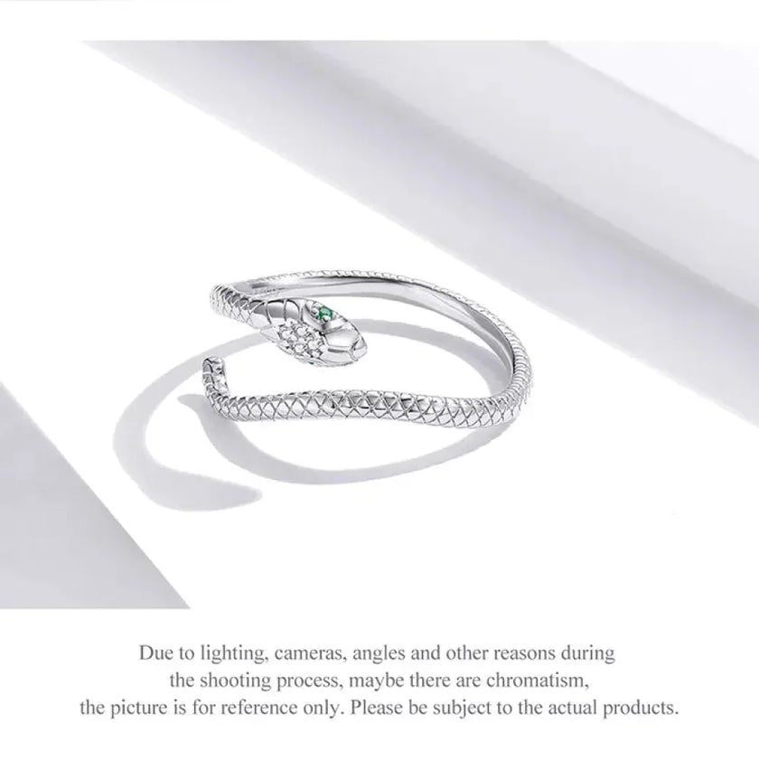 925 Sterling Silver Adjustable Snake Ring With Green Zircon - Fashion Jewelry In 4 Colors