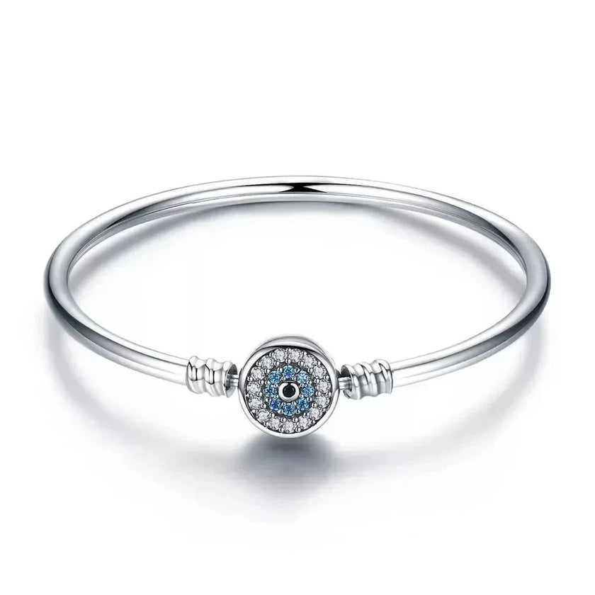 Sterling Silver Snake Chain Bangle Bracelet with CZ Pavé