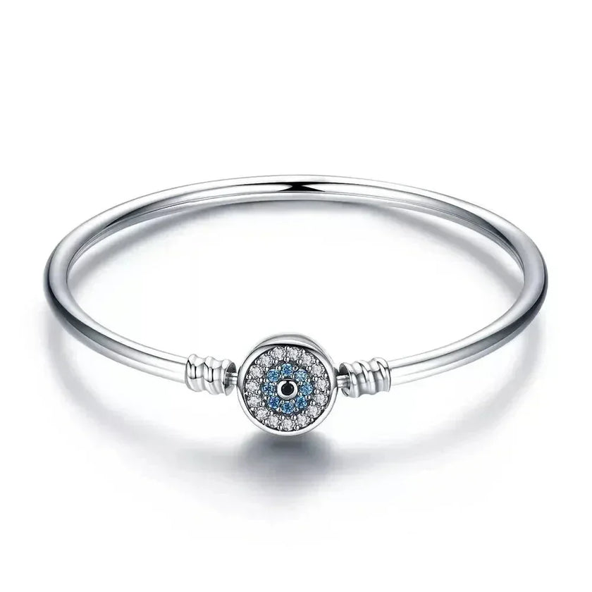 Sterling Silver Snake Chain Bangle Bracelet with CZ Pavé