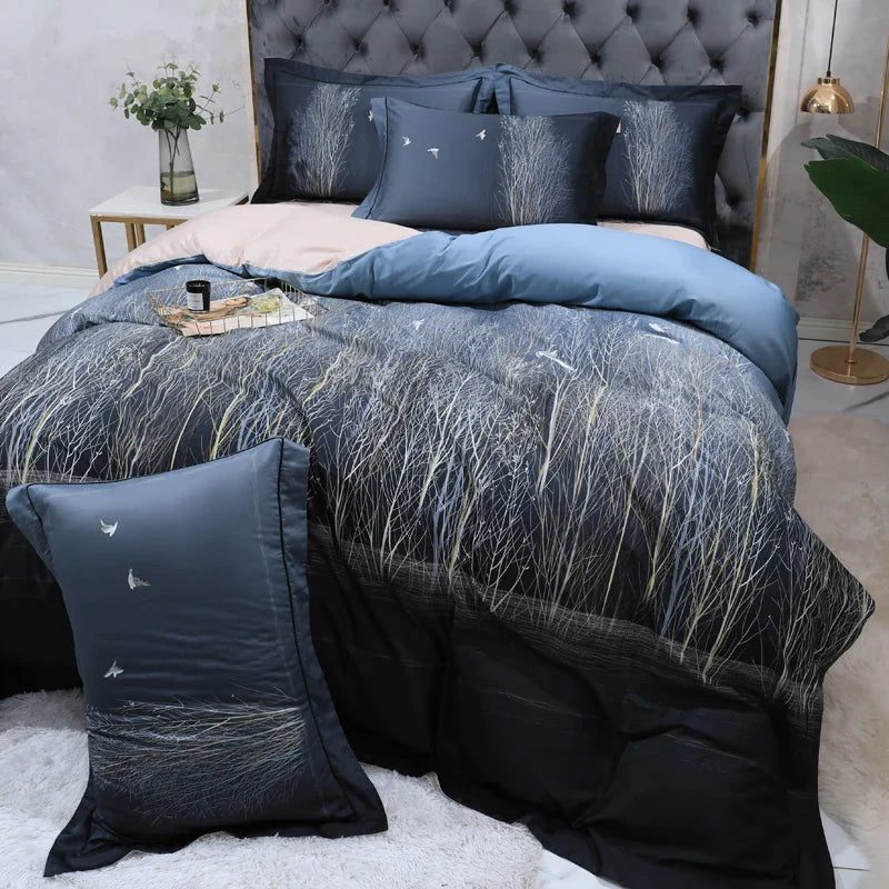 Wild Whimsy 600 TC Floral Cotton Duvet Set - Navy Blue