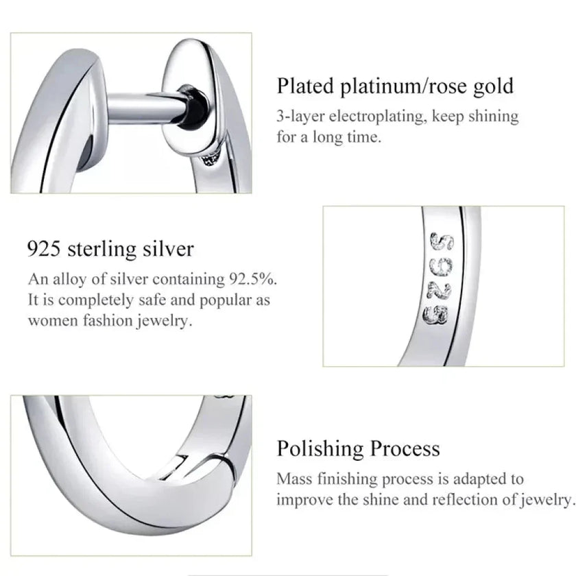 Genuine Sterling Silver Hoop Earrings - Elegant Rose Gold Color - Women's Fashion jewelry SCE808
