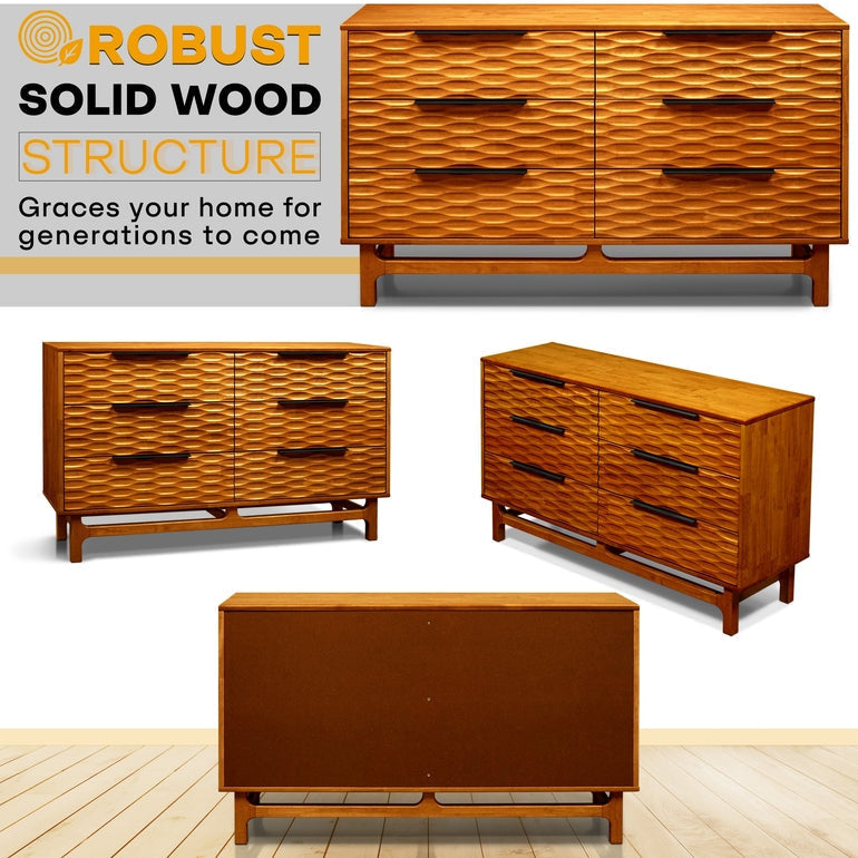 Elara Solid Wood Dresser with 6 Drawers