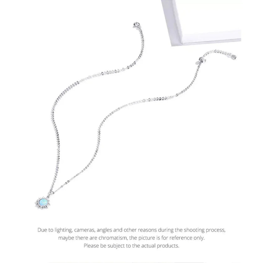 925 Sterling Silver White Opal Sun Pendant Necklace - Apollo Chain for Women