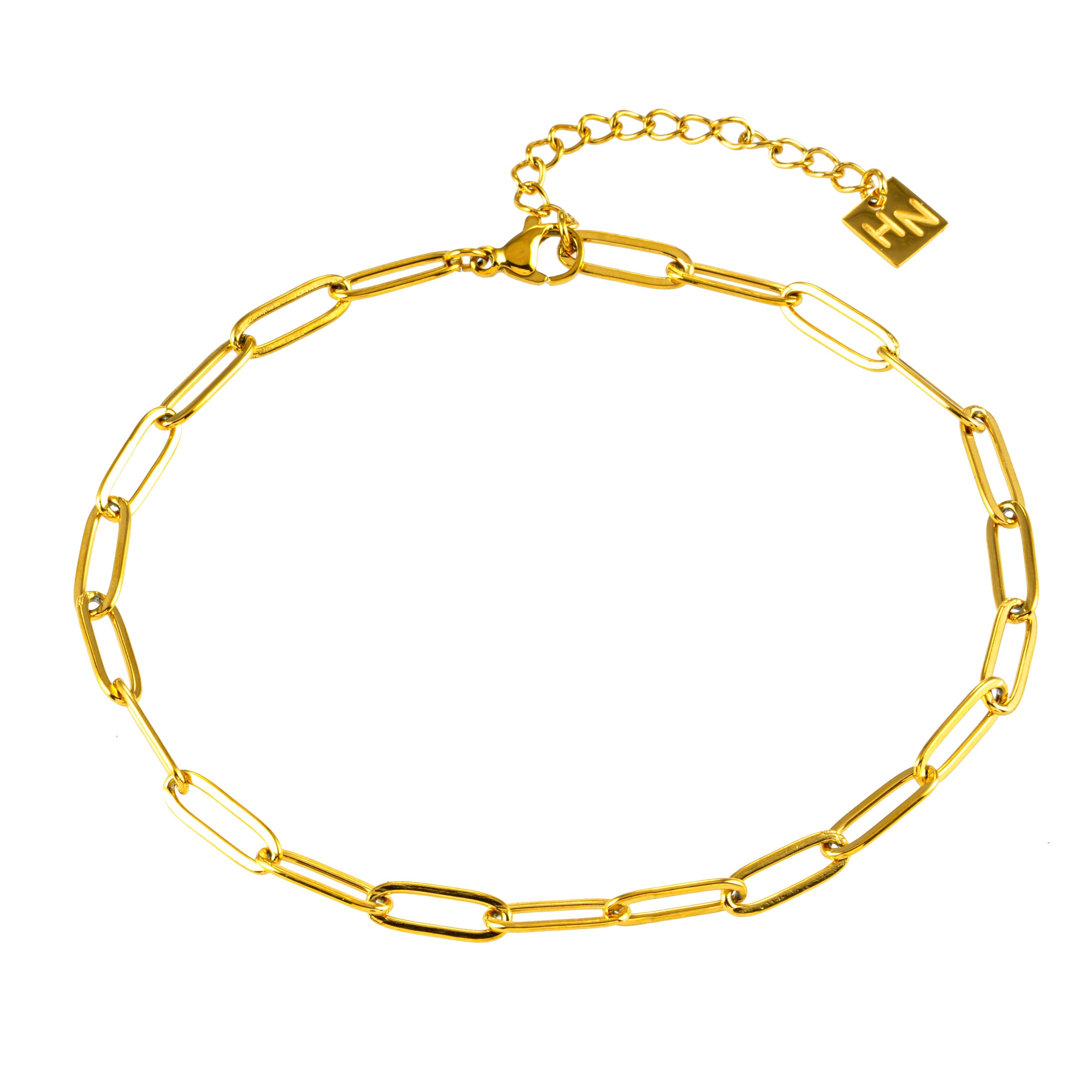 HAKILA LG : Bracelet de cheville en chaîne d'anneaux d'acier doré essentiel