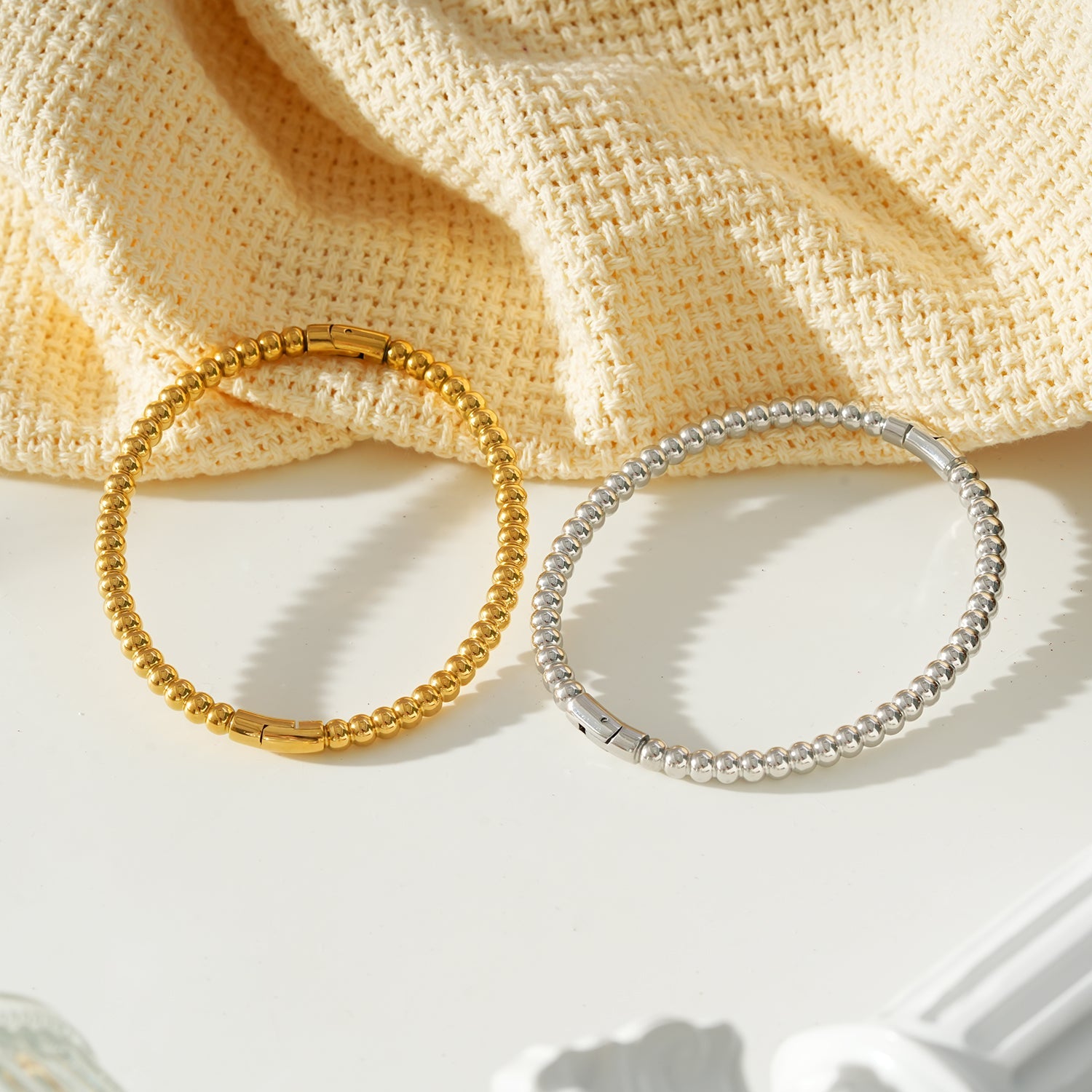 Style HANXI : Bracelet classique à perles rondes en or