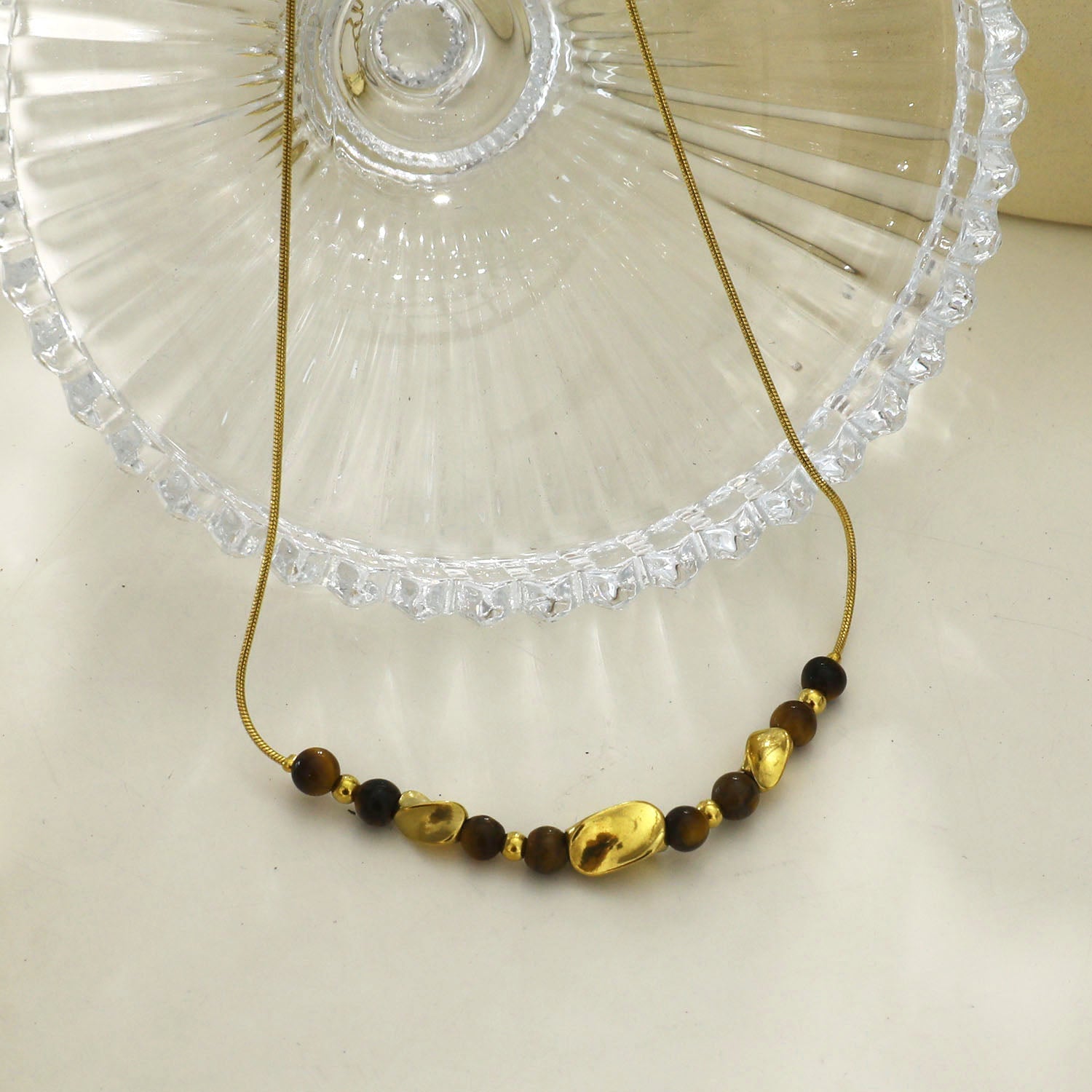 HAVANA Snake-Skin Textured Chain with Gold & Tiger's Eye Stone Charms