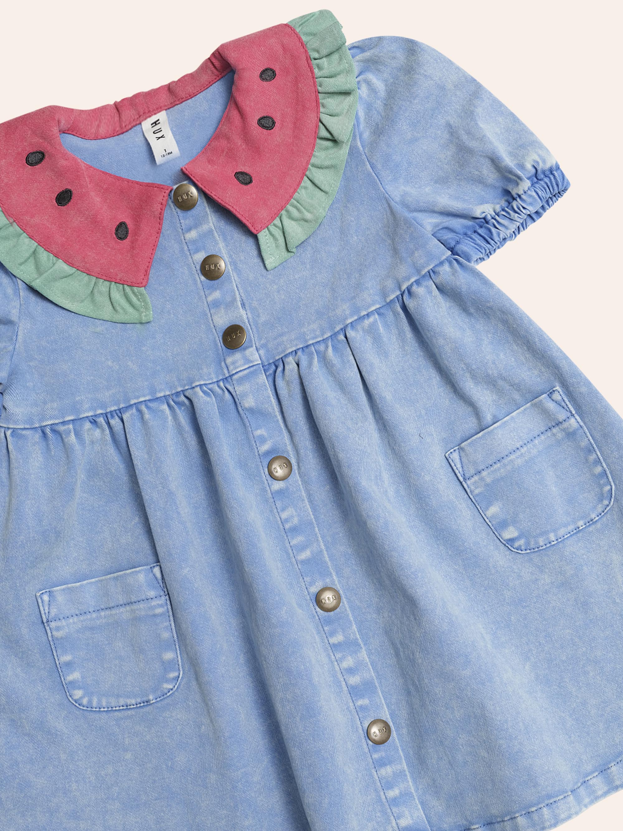 Watermelon Denim Puff Dress | Seaside | Huxbaby