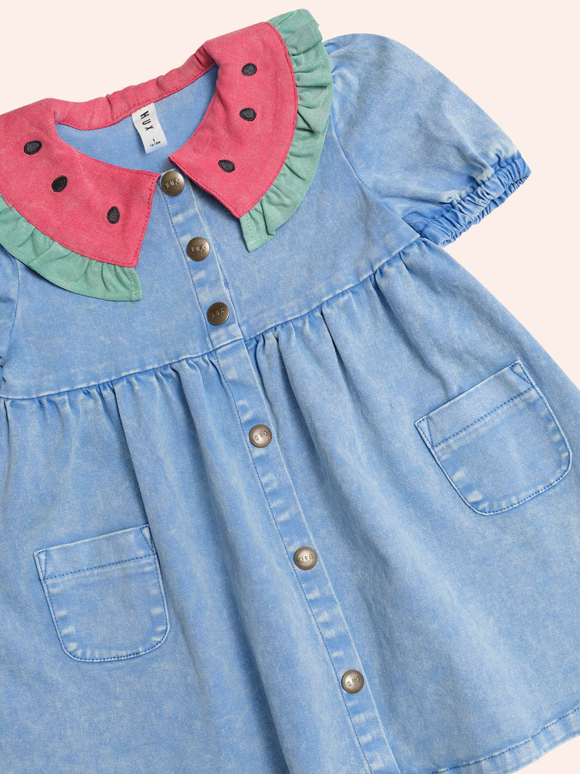 Watermelon Denim Puff Dress | Seaside | Huxbaby
