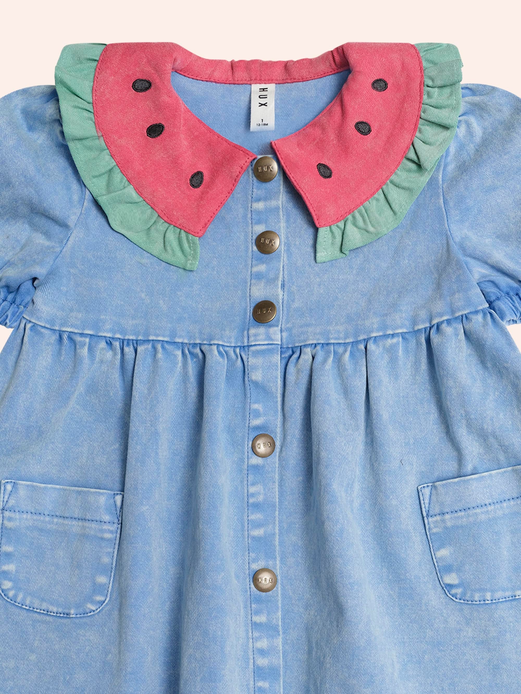 Watermelon Denim Puff Dress | Seaside | Huxbaby