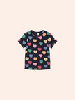 Multi Hearts Rib Tee | Navy | Huxbaby