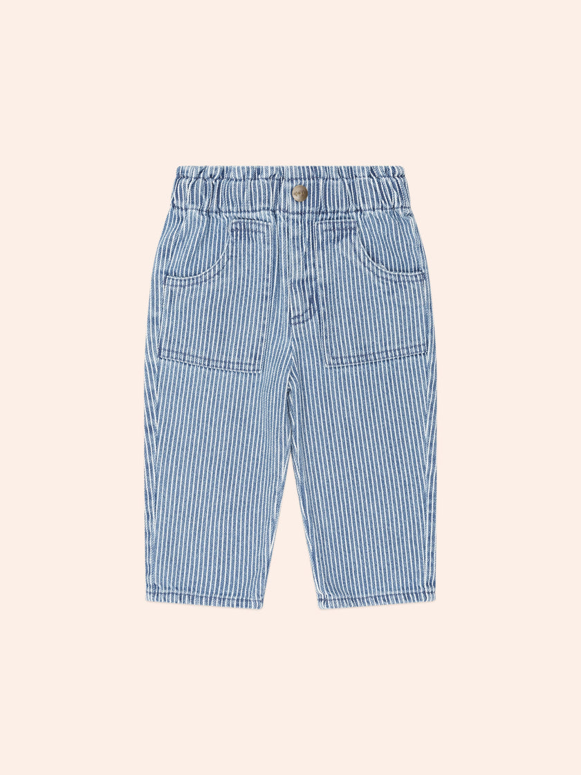 Vintage Bow Paperbag Denim Pants | Blue stripe | Huxbaby