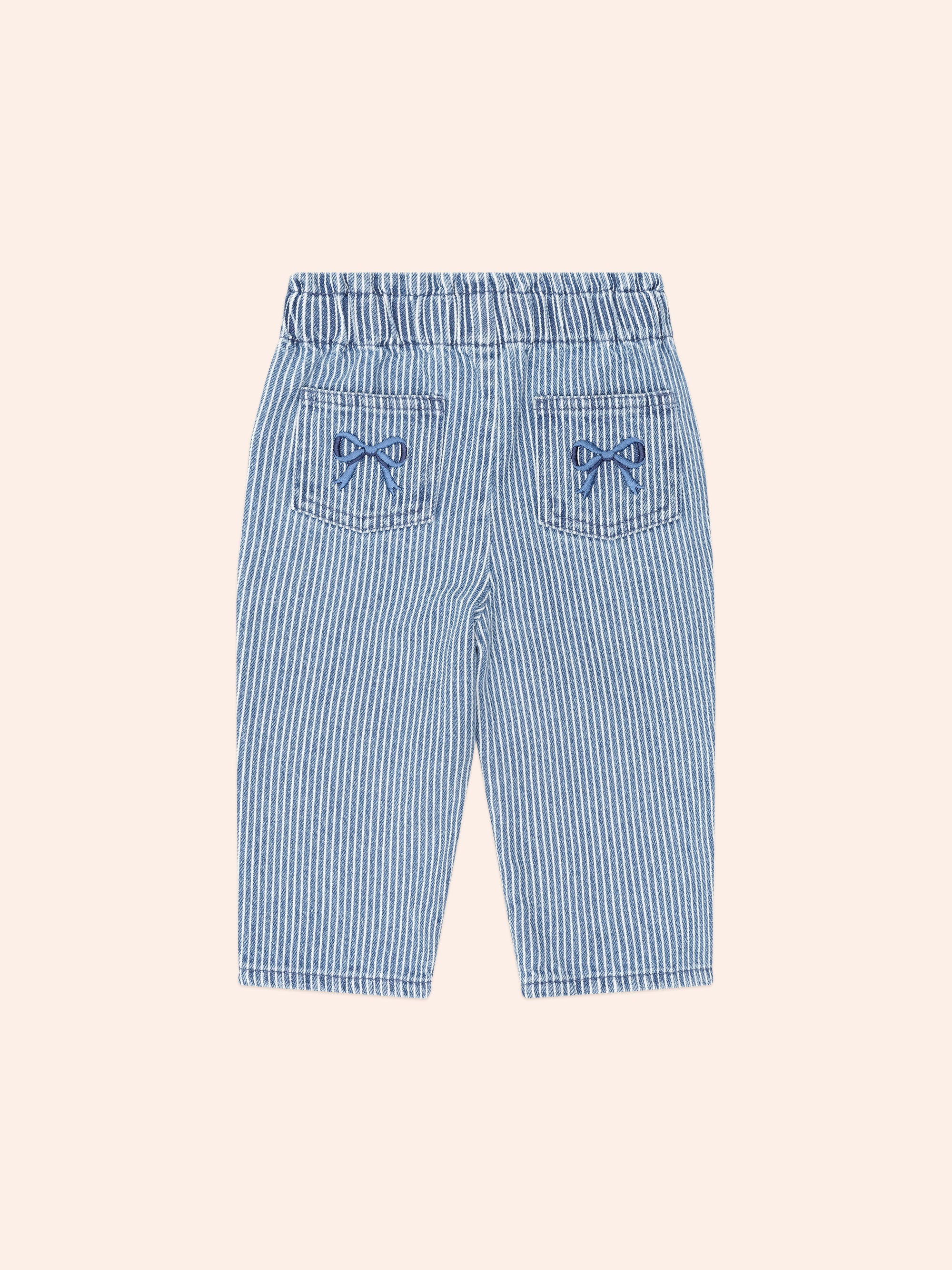 Vintage Bow Paperbag Denim Pants | Blue stripe | Huxbaby