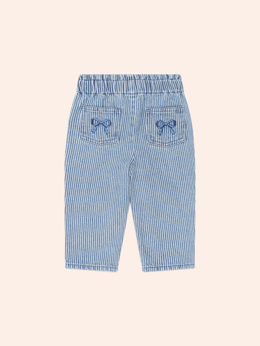 Vintage Bow Paperbag Denim Pants | Blue stripe | Huxbaby