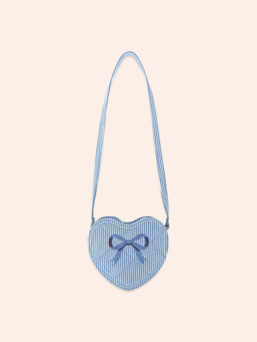 Bow Heart Handbag | Blue Stripe | Huxbaby