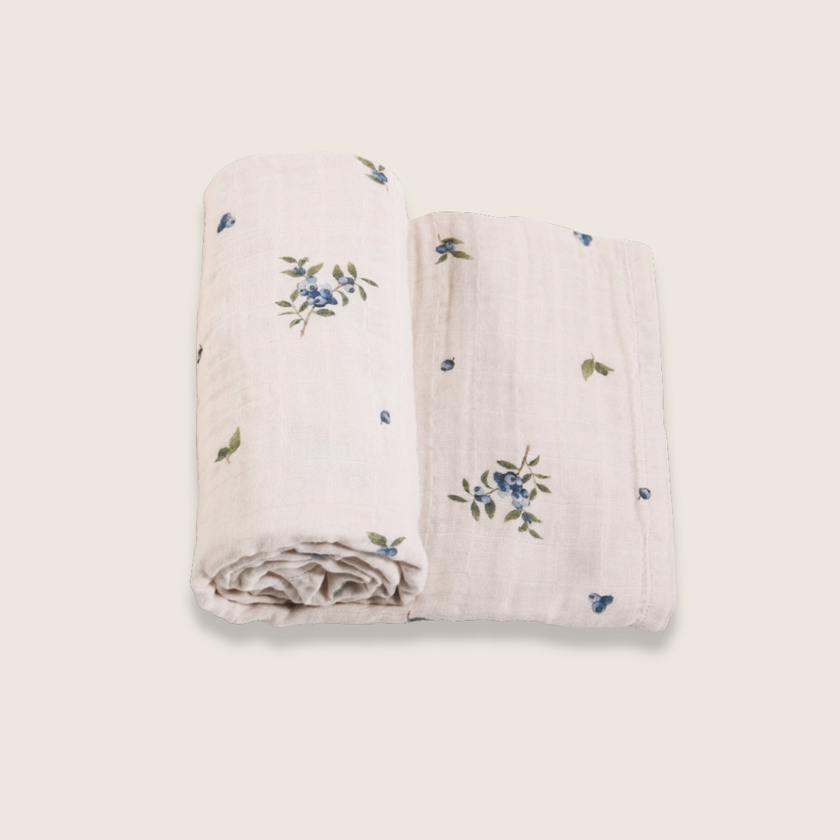 Organic Cotton Muslin Swaddle Blanket - Blueberry