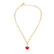 HEART ROUGE Gold: Paper Clip Chain Anchoring an Enameled Red Heart Charm