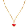 HEART ROUGE Gold: Paper Clip Chain Anchoring an Enameled Red Heart Charm