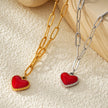 HEART ROUGE Gold: Paper Clip Chain Anchoring an Enameled Red Heart Charm