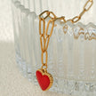 HEART ROUGE Gold: Paper Clip Chain Anchoring an Enameled Red Heart Charm