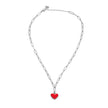 Style HEART ROUGE Silver (White Gold): Paper Clip Chain Anchoring an Enameled Red Heart Charm