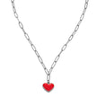 Style HEART ROUGE Silver (White Gold): Paper Clip Chain Anchoring an Enameled Red Heart Charm