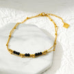HILDA LG : Bracelet de cheville 2-en-1 avec perles carrées et perles rondes, noir et or.