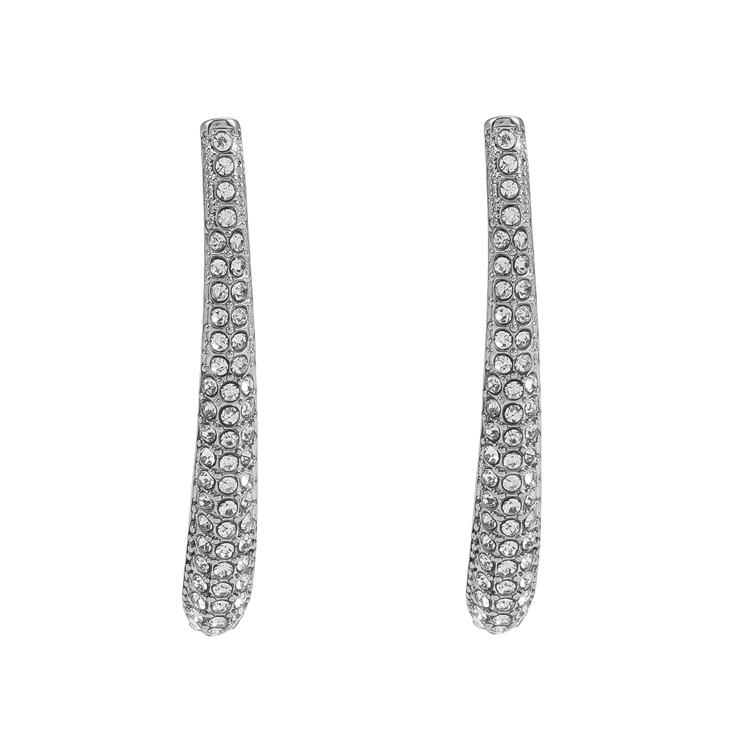 Style HILO : Boucles d'oreilles créoles en forme de zircone pavée incurvée en argent.