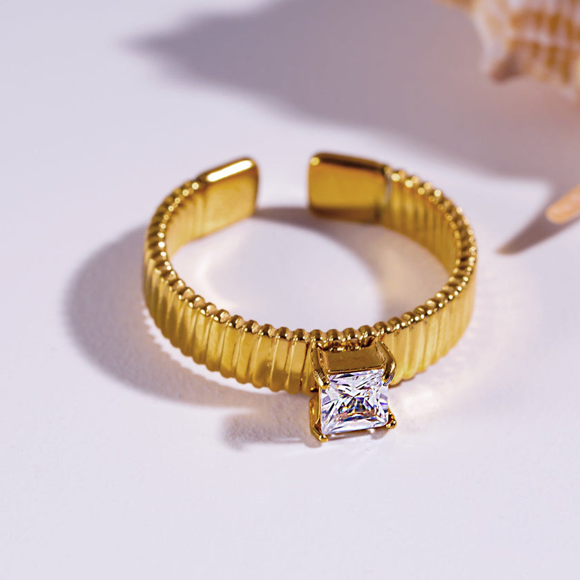 HIRAYA: Textured Block Band Ring with a Square Zirconia Centerpiece