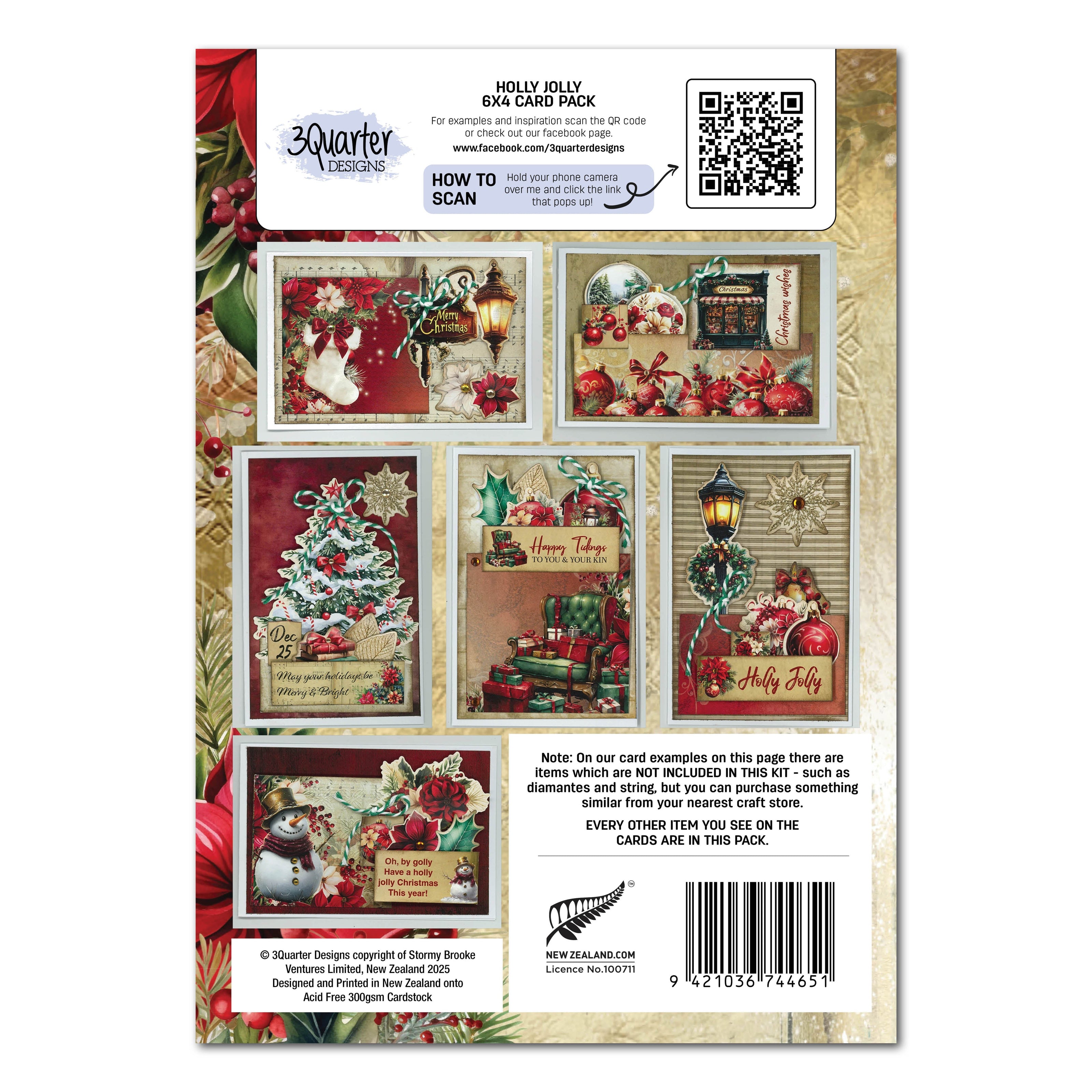 3Quarter Designs Holly Jolly 6x4 Card Pack