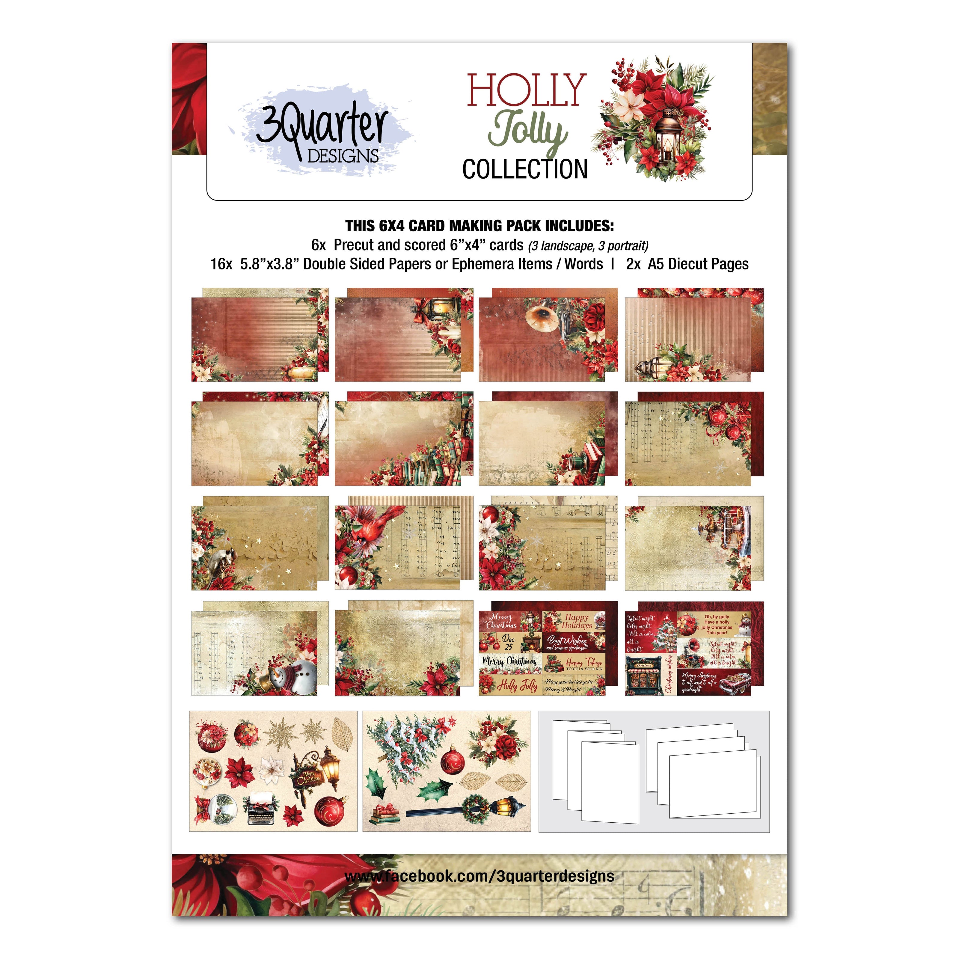 3Quarter Designs Holly Jolly 6x4 Card Pack