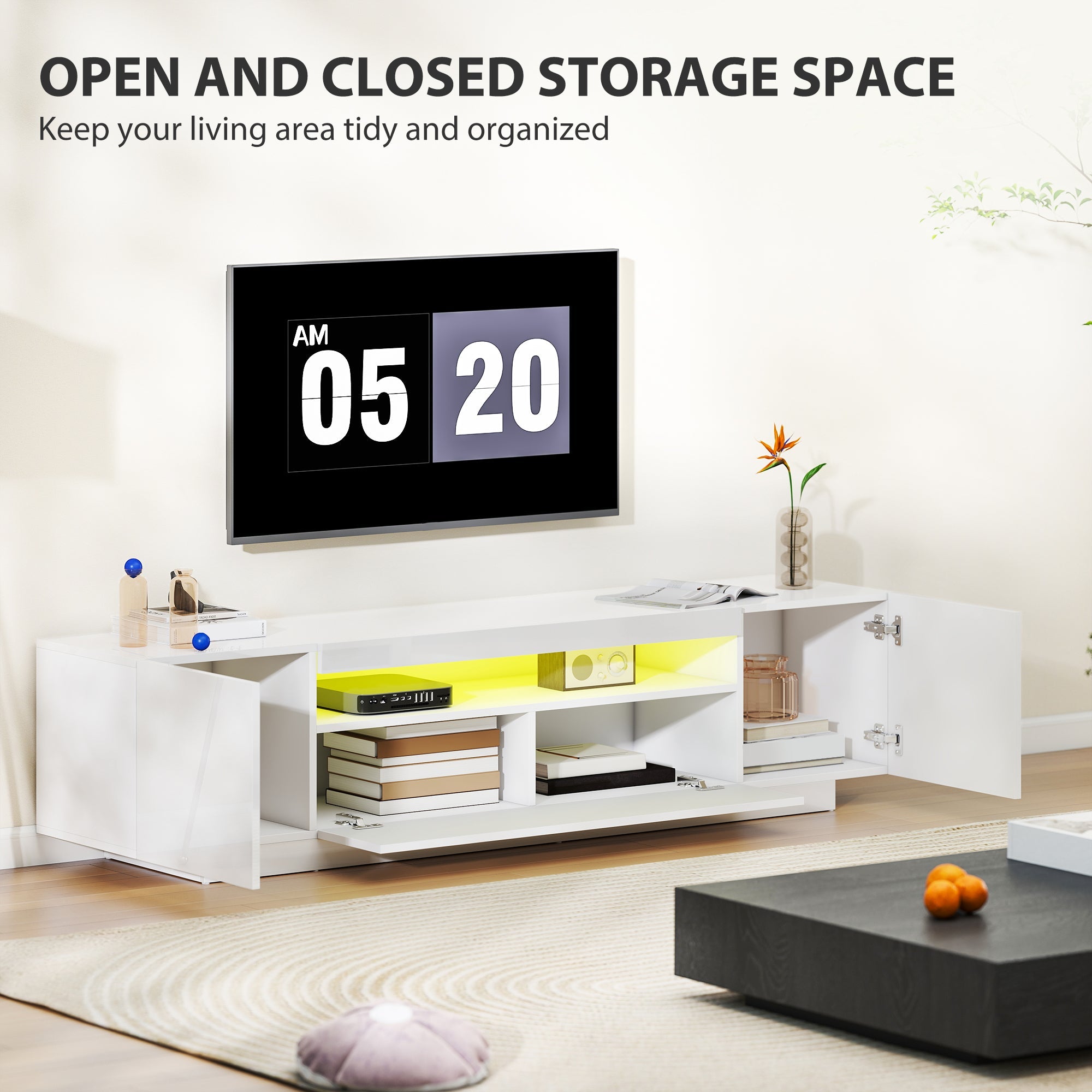 Greer Modern TV Stand with RGB LED Lights-for 65-85