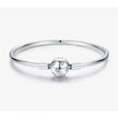Sterling Silver Snake Chain Bangle Bracelet with CZ Pavé