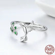 925 Sterling Silver Green Tree & Bird Open Ring