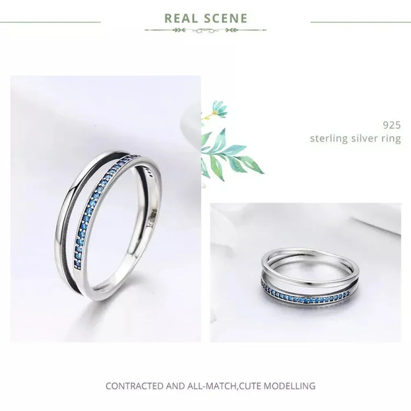 925 Sterling Silver Black & Clear Double Circle CZ Ring