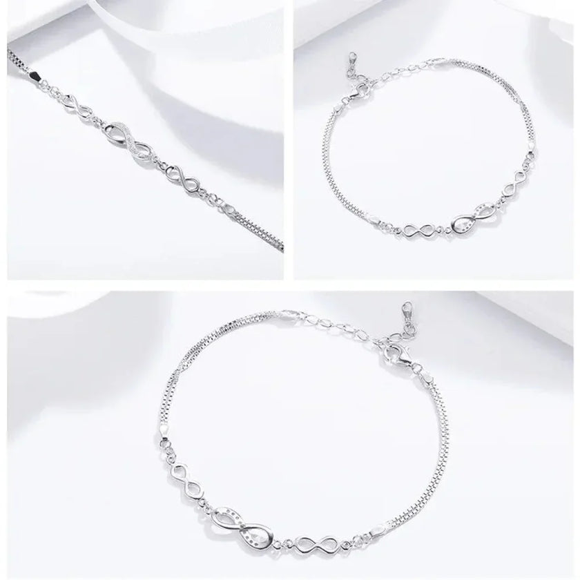 Sterling Silver Infinity Bracelet with CZ – Adjustable