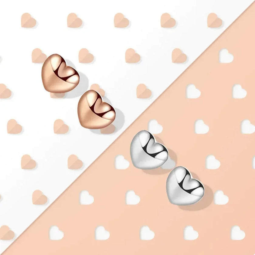 925 Sterling Silver Petite Plain Hearts Stud Earrings | Minimalist Fine jewelry