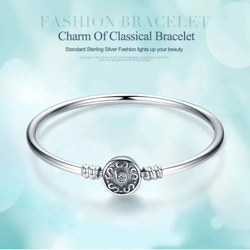Sterling Silver Snake Chain Bangle Bracelet with CZ Pavé