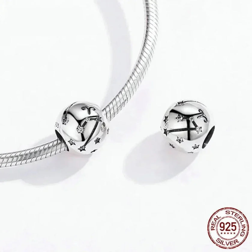 Vintage 925 Sterling Silver Twelve Constellations Star Sign Zodiac Beads Charms For Diy Bracelet Necklace